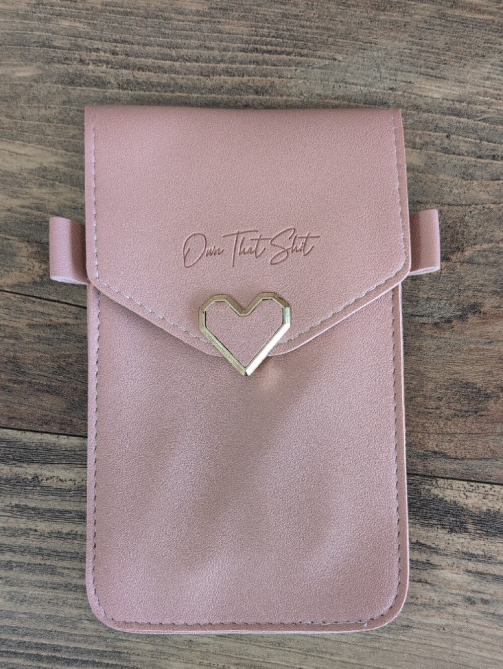 Pink Crossbody Phone Pouch with Heart Accent "Own That Sh!t" Saying NIP - Picture 2 of 4